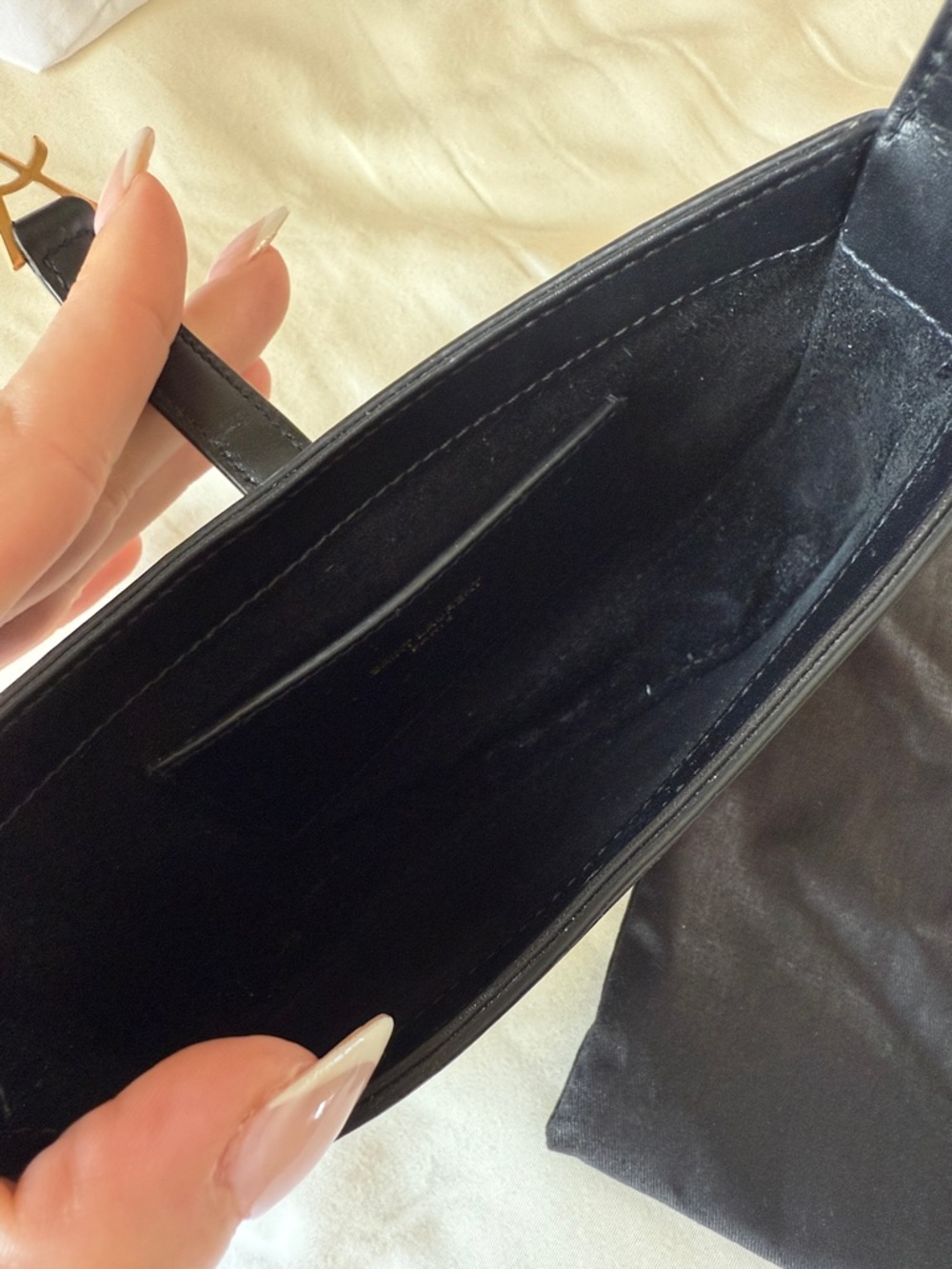 Saint Laurent Black Leather Shoulder Bag with Gold YSL Monogram NEVER USED - Picture 10 of 10